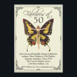 Invitation Vintage Flapper 50e anniversaire<br><div class="desc">Une invitation unique et amusante pour la fête d'anniversaire, ce design présente un flapper vintage avec des ailes papillon et beau texte de script "Fabuleux à 50". Vous pouvez changer le "50" en n'importe quel nombre de votre choix. Modifiez les détails de la partie en remplaçant l'exemple de texte affiché...</div>