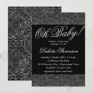 Invitation Vintage Fleur de Lis   Black Damask Oh Baby shower