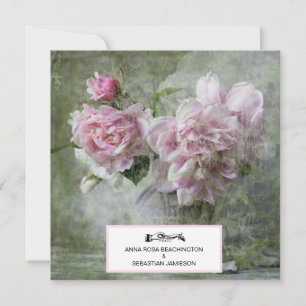 Invitation *~* Vintage Fleur de pivoine Soft QR RSVP AR23 MAR