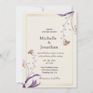Invitation Vintage Fleurs violettes simples Mariage chrétien