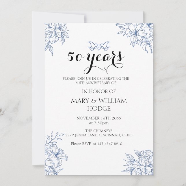Invitation Vintage Floral 50e anniversaire de mariage (Devant)