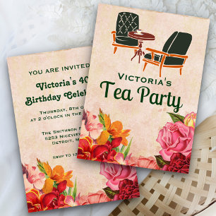 Invitation Vintage Floral Anniversaire Après-midi Tea Party I