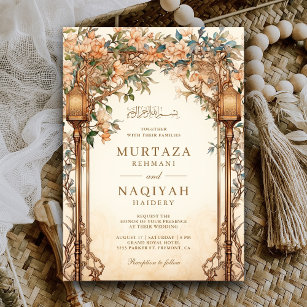 Invitation Vintage Floral Arbor Lampe islamique Mariage musul