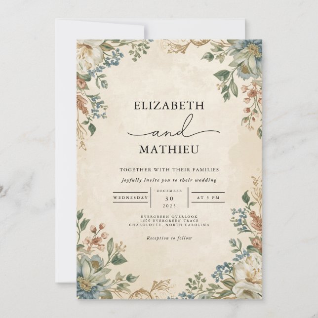 Invitation Vintage Floral Arch Mariage (Devant)