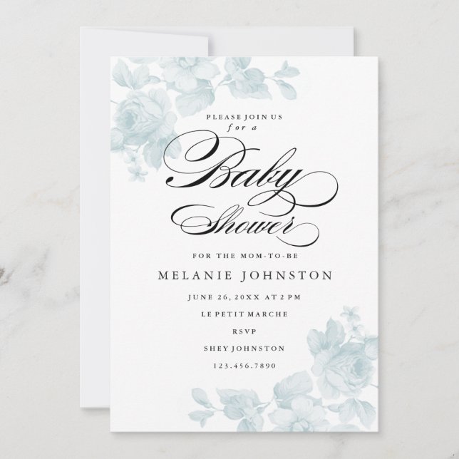 Invitation Vintage floral | Baby shower Blue Boy (Devant)