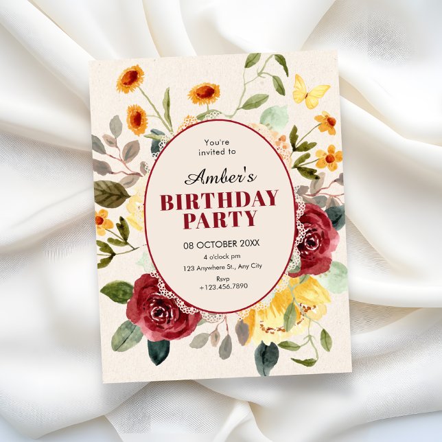 Invitation Vintage floral birthday (Créateur téléchargé)