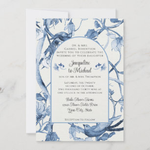 Invitation Vintage Floral Blanc et bleu Chinoiserie Mariage