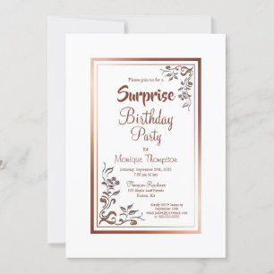 Invitation Vintage Floral Bordure or Surprise fête d'annivers