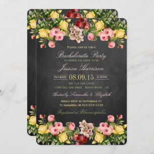 Invitation Vintage Floral Chalkboard Bachelorette Party
