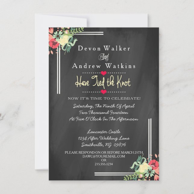 Invitation Vintage Floral Chalkboard Post Wedding (Devant)