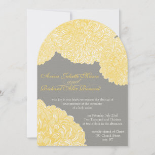 Invitation Vintage Floral Chrysanthemum gris et jaune