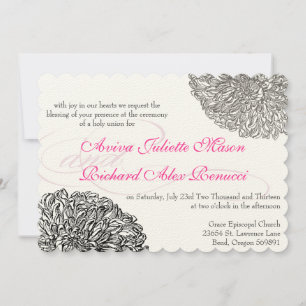 Invitation Vintage Floral Chrysanthemum Gris et rose