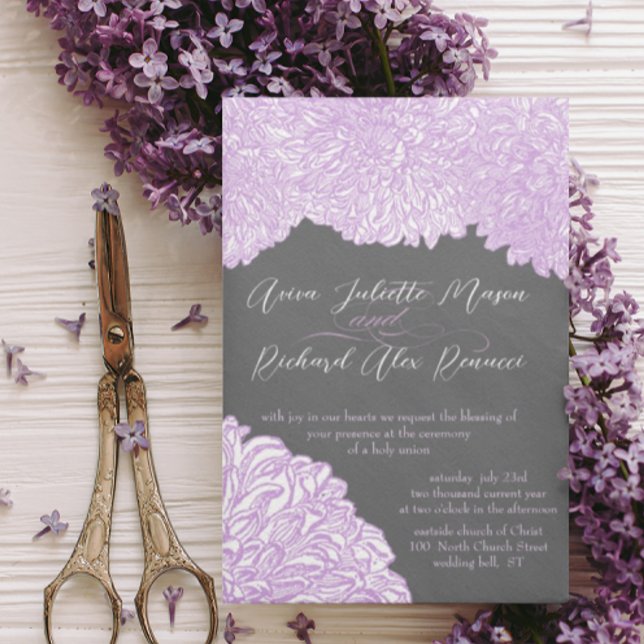 Invitation Vintage Floral Chrysanthemum Lavender Mariage (Créateur téléchargé)
