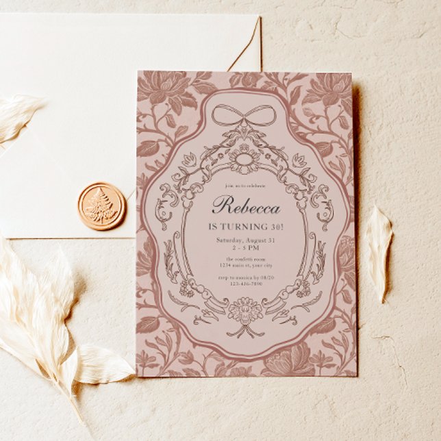 Invitation Vintage Floral Coquette Adulte Anniversaire (Classic Vintage Floral Birthday Invite)