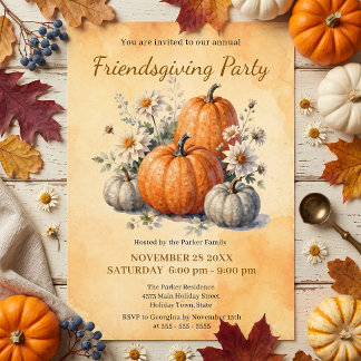 Invitation Vintage Floral de Citrouille à l'aquarelle pour la