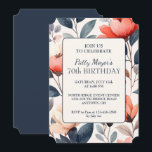 Invitation Vintage Floral Design Custom 70th Birthday Party<br><div class="desc">Célébrez les moments forts de la vie grâce à cette élégante invitation personnalisée qui met en avant une audacieuse bordure florale dans les tons marine, corail et crème. Le design met en valeur les détails de votre événement dans une police classique et propre encadrée de fleurs vives et de feuilles...</div>