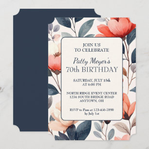 Invitation Vintage Floral Design Custom 70th Birthday Party