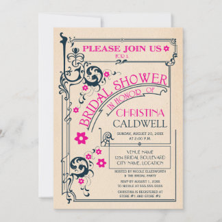 Invitation Vintage Floral Flourdissant Marine Fête des mariée