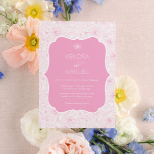 Invitation Vintage Floral Français Toile Blush Mariage rose