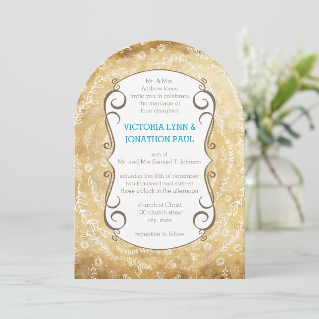 Invitation Vintage Floral Garland Mariage (Debout devant)