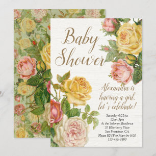 Invitation vintage Floral Girl Baby shower