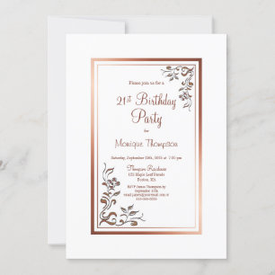 Invitation Vintage Floral Gold Border 21e fête d'anniversaire