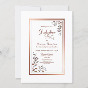 Invitation Vintage Floral Gold Bordure Parti de Graduation