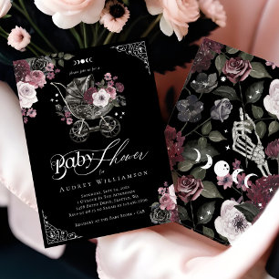 Invitation Vintage Floral Gothique Poussette Baby shower Éffr