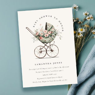 Invitation Vintage Floral Green Blush Baby shower