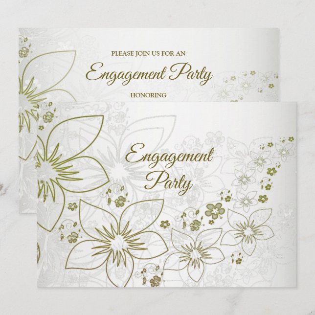Invitation Vintage Floral Greenery Elegant Engagement Party (Devant / Derrière)