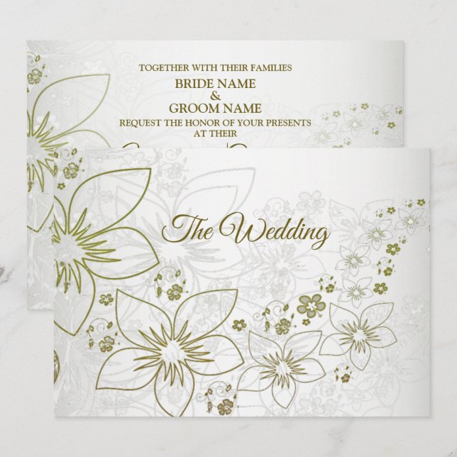 Invitation Vintage Floral Greenery Pattern Elegant Wedding (Devant / Derrière)