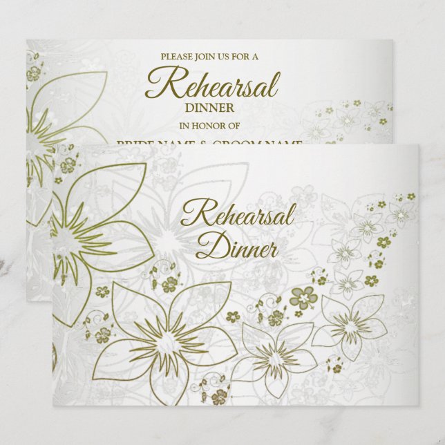 Invitation Vintage Floral Greenery Rehearsal Dinner Party (Devant / Derrière)