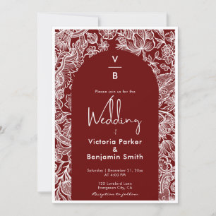 Invitation Vintage Floral Line Arch Monogramme Burgandy Maria