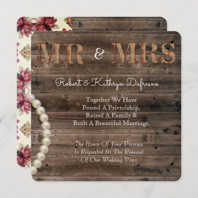 Invitation vintage Floral Mariage Vow Renouvelleme (Devant / Derrière)