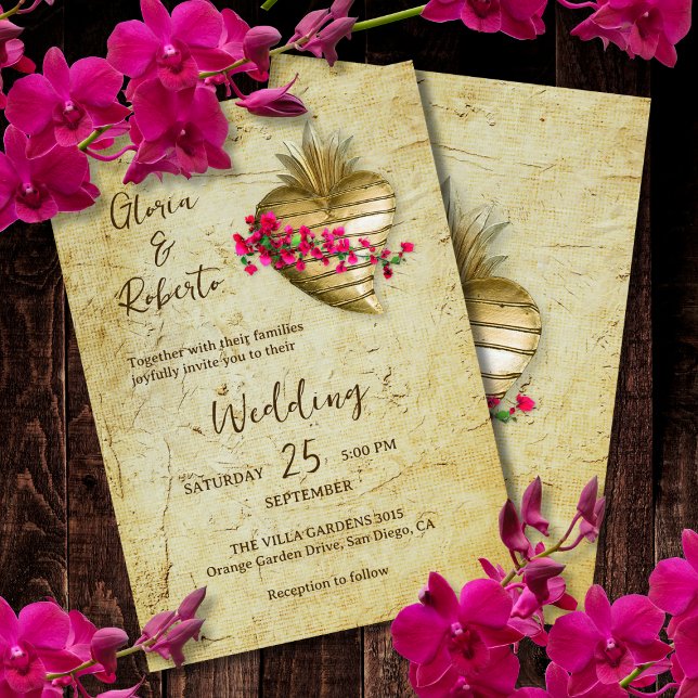 Invitation Vintage Floral Milagro Coeur Mariage mexicain (Créateur téléchargé)