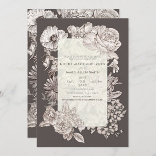 Invitation Vintage Floral moderne ivoire et Fiançailles gris