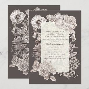 Invitation Vintage Floral Moderne Mariage Blanc Cassé et Gris