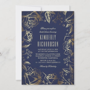 Invitation Vintage Floral Navy et Fête des mariées d'or