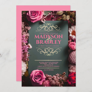 Invitation Vintage Floral rose noir livre d'histoire Mariage