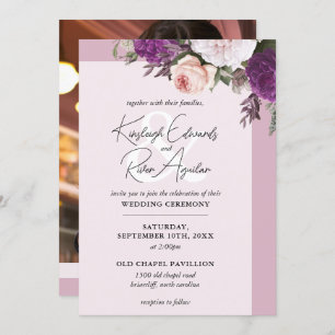 Invitation Vintage Floral Roses & Dusty Mauve Mariage photo