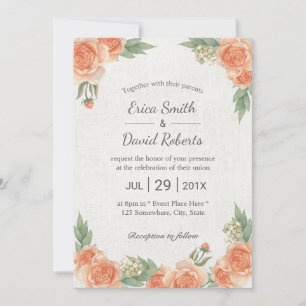 Invitation Vintage Floral Rustique Lin Mariage élégant