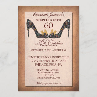 Invitation Vintage Floral Shoe 60th Birthday Party