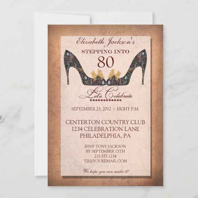 Invitation Vintage Floral Shoe 80th Birthday Party (Devant)