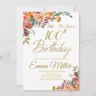 Invitation Vintage Floral Surprise 100e fête d'anniversaire