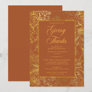 Invitation Vintage Floral Terracotta Gold Thanksgiving