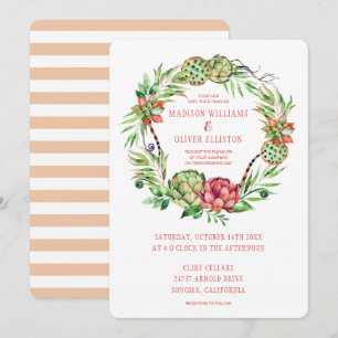 Invitation Vintage Floral Vert & Rose Succulent MARIAGE