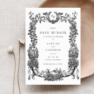 Invitation Vintage Floral Vins à Frame Toile Crest Mariage