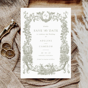 Invitation Vintage Floral Vins à Frame Toile Sage Mariage