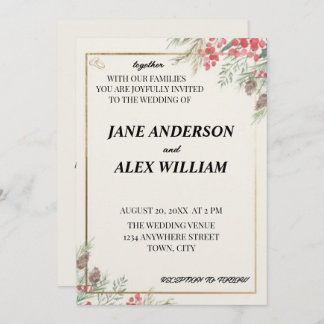 Invitation Vintage Floral Wedding Invite with QR Code RSVP
