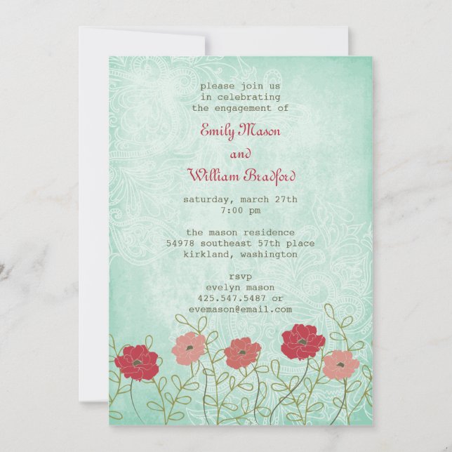 Invitation vintage florale et de feuille (5x7) (Devant)